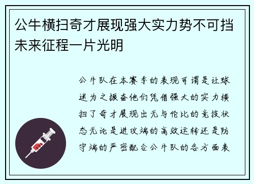 公牛横扫奇才展现强大实力势不可挡未来征程一片光明